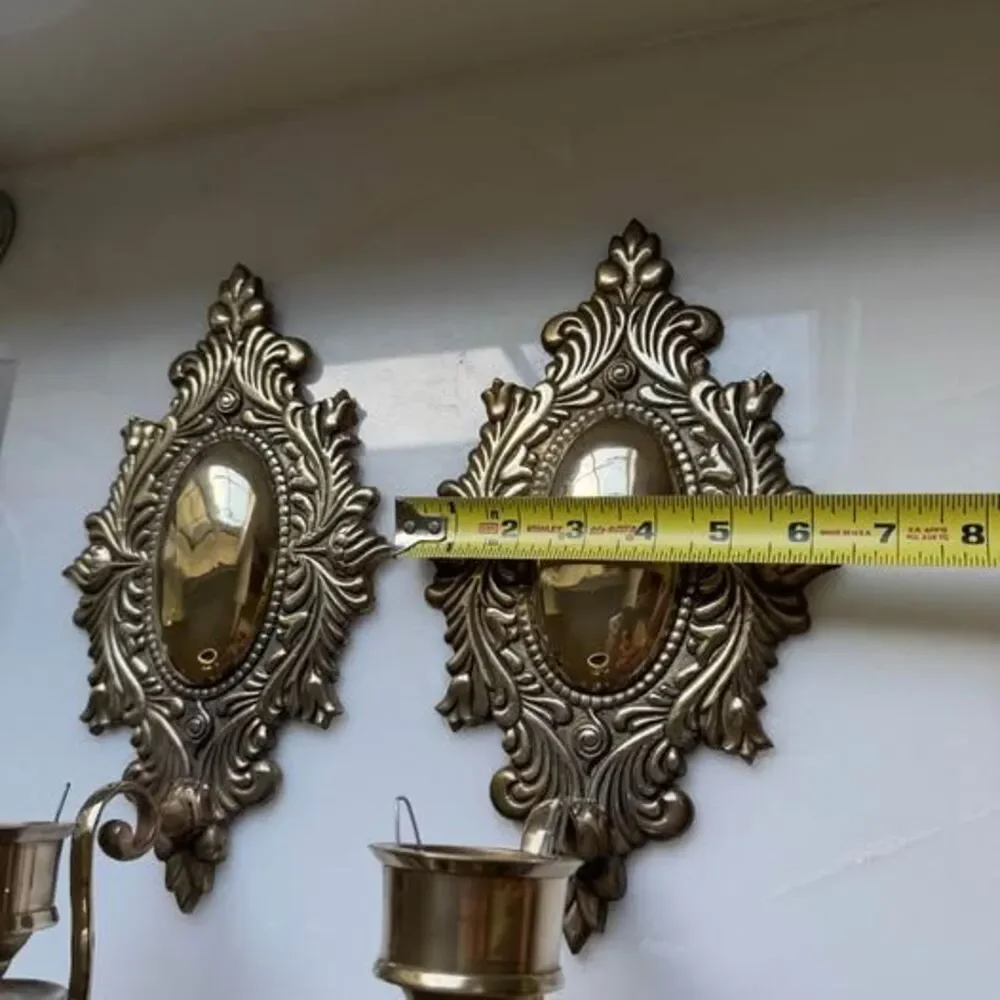 Vintage brass ornate candelabra wall sconce set of 2
